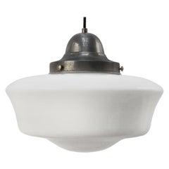 White Opaline Milk Glass Vintage Metal Top Pendant Light