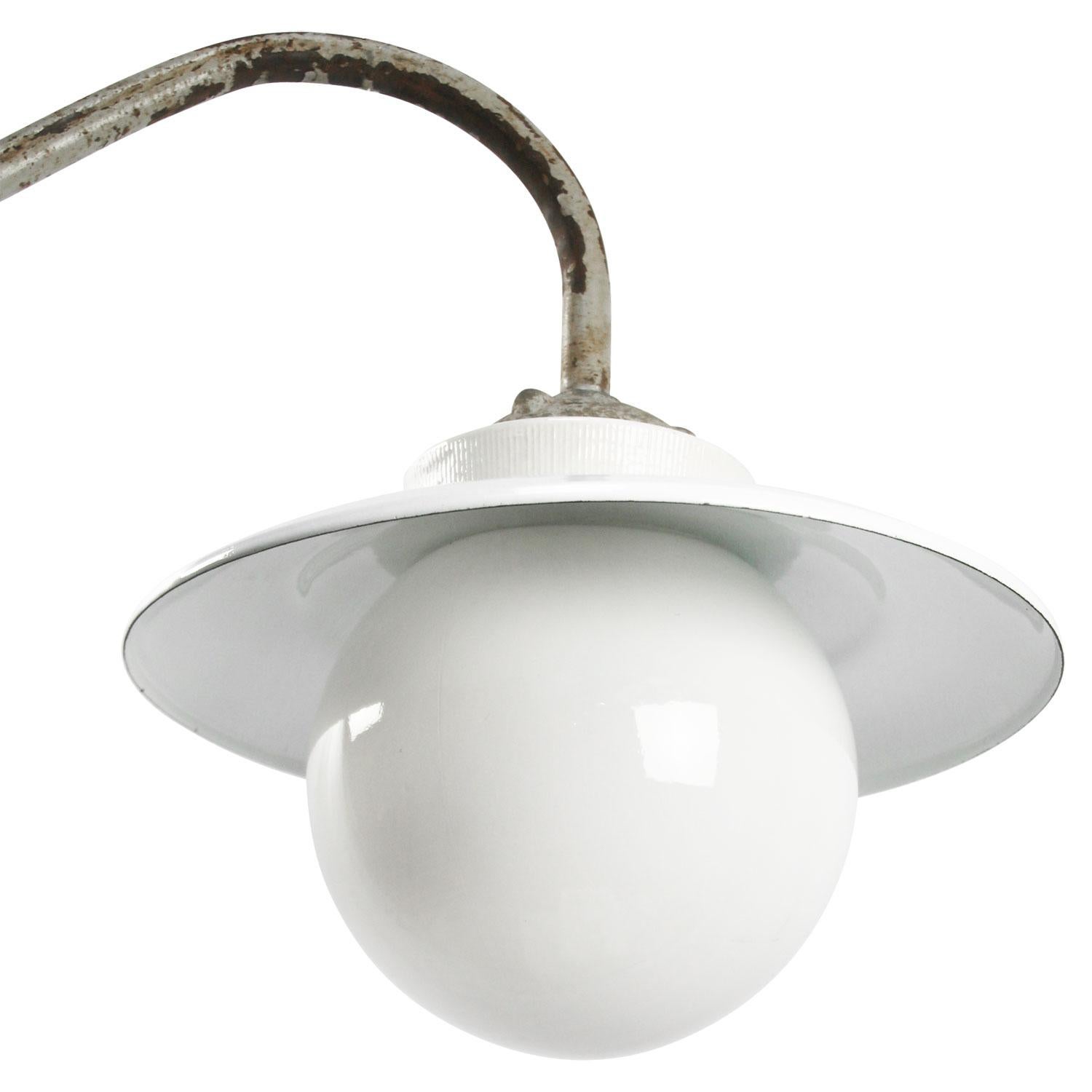 White Opaline Porcelain Enamel Vintage Industrial Cast Iron Wall Light In Good Condition In Amsterdam, NL