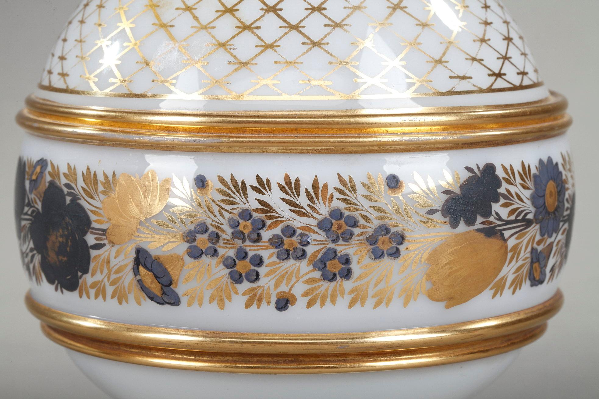 Early 19th Century White Opaline Service with Black and Gold Decoration For Sale