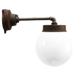 White Opaline Vintage Industrial Cast Iron Arm Scone Wall Light