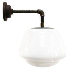 White Opaline Vintage Industrial Cast Iron Arm Scones Wall Lights