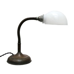 White Opaline Vintage Industrial Cast Iron Desk Light