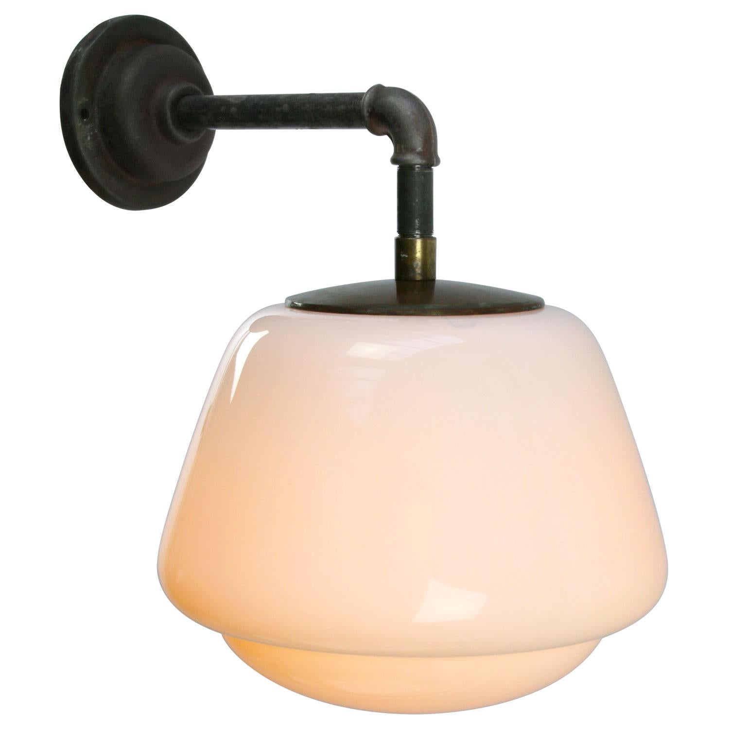Glass White Opaline Vintage Industrial Cast Iron Brass Scones Wall Lights