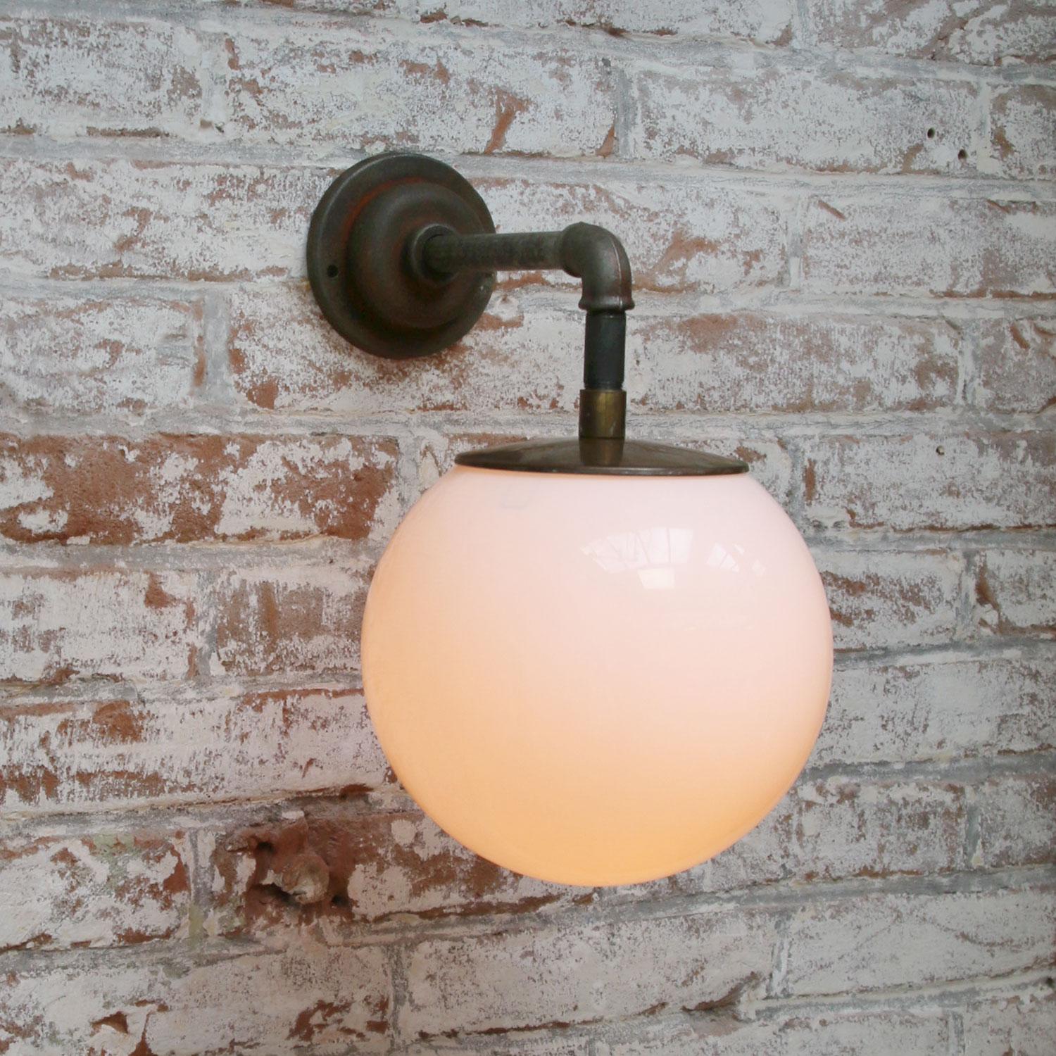 20th Century White Opaline Vintage Industrial Cast Iron Scone Wall Light