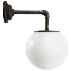 White Opaline Vintage Industrial Cast Iron Scone Wall Light