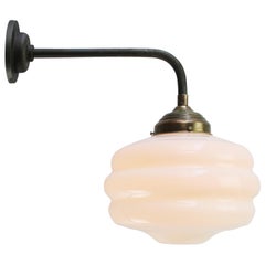 White Opaline Vintage Mid Century Cast Iron Brass Sconces Wall Lights