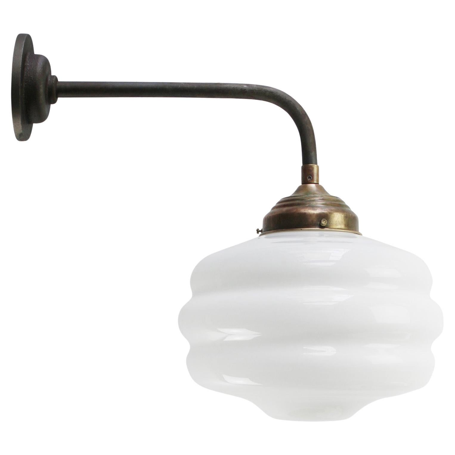 White Opaline Vintage Mid Century Cast Iron Brass Sconces Wall Lights