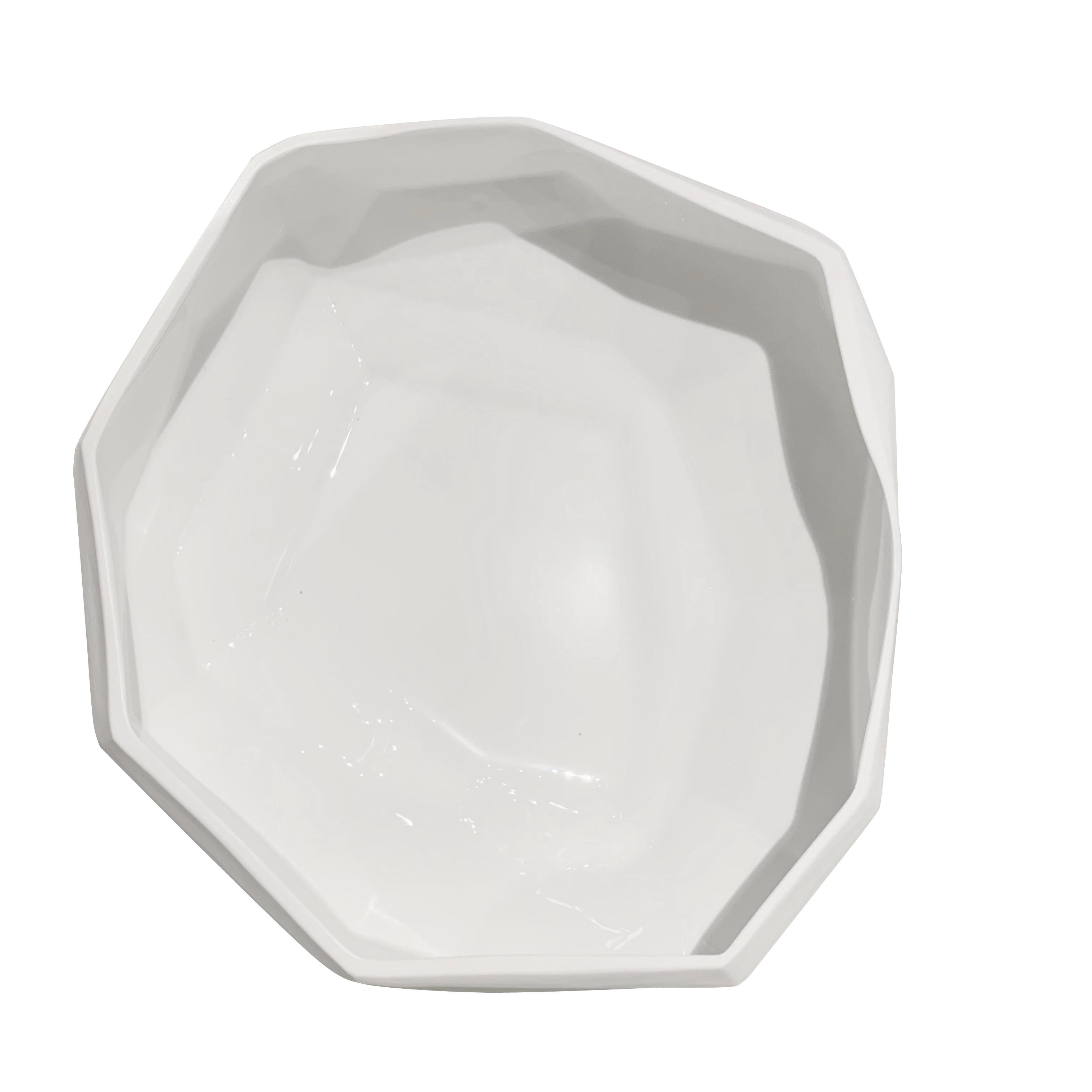 Romanian White Opaque Cube Shape Glass Bowl, Romania, Contemporary