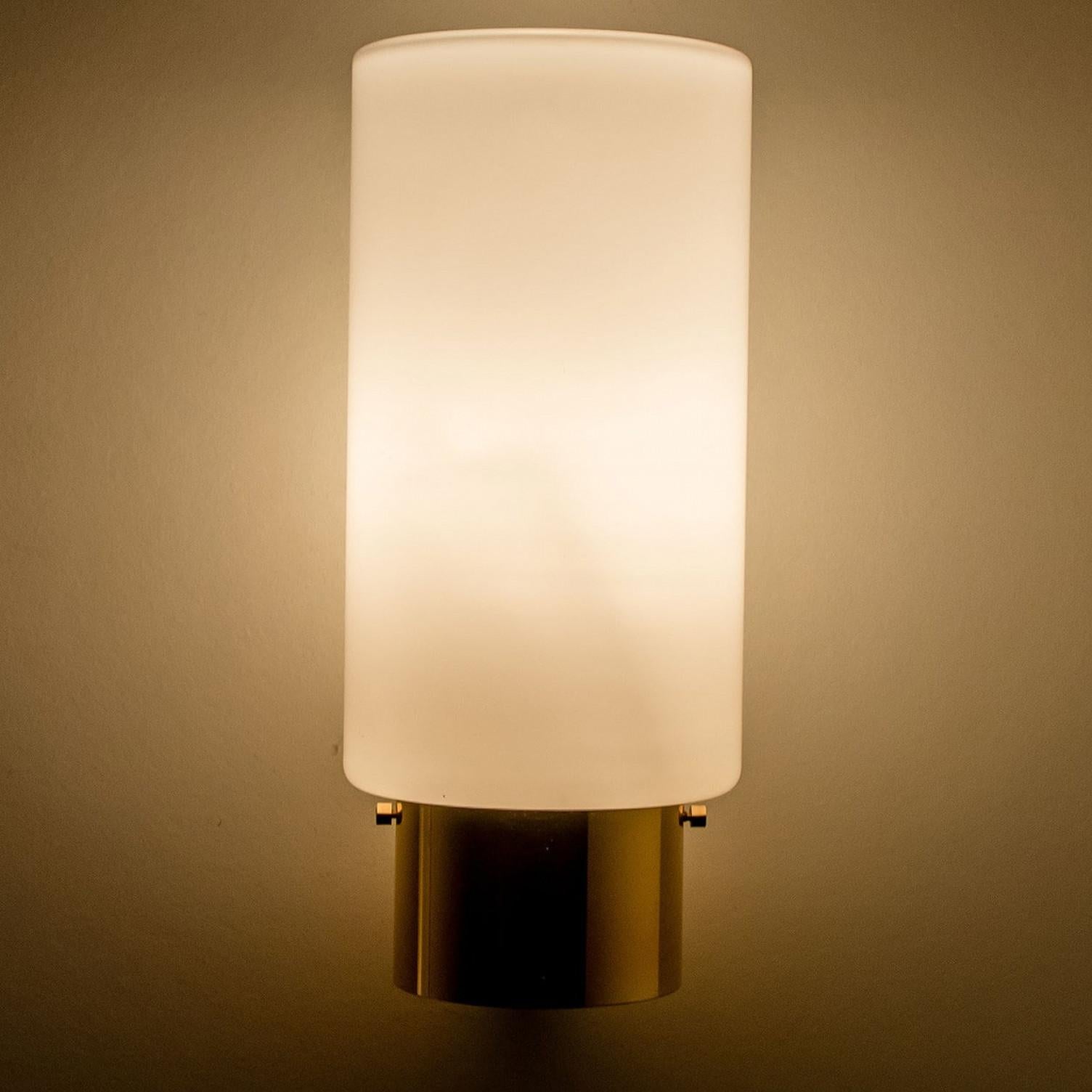White Opaque Glass and Brass Wall Lights by Limburg, Germany, 1970s For Sale 4