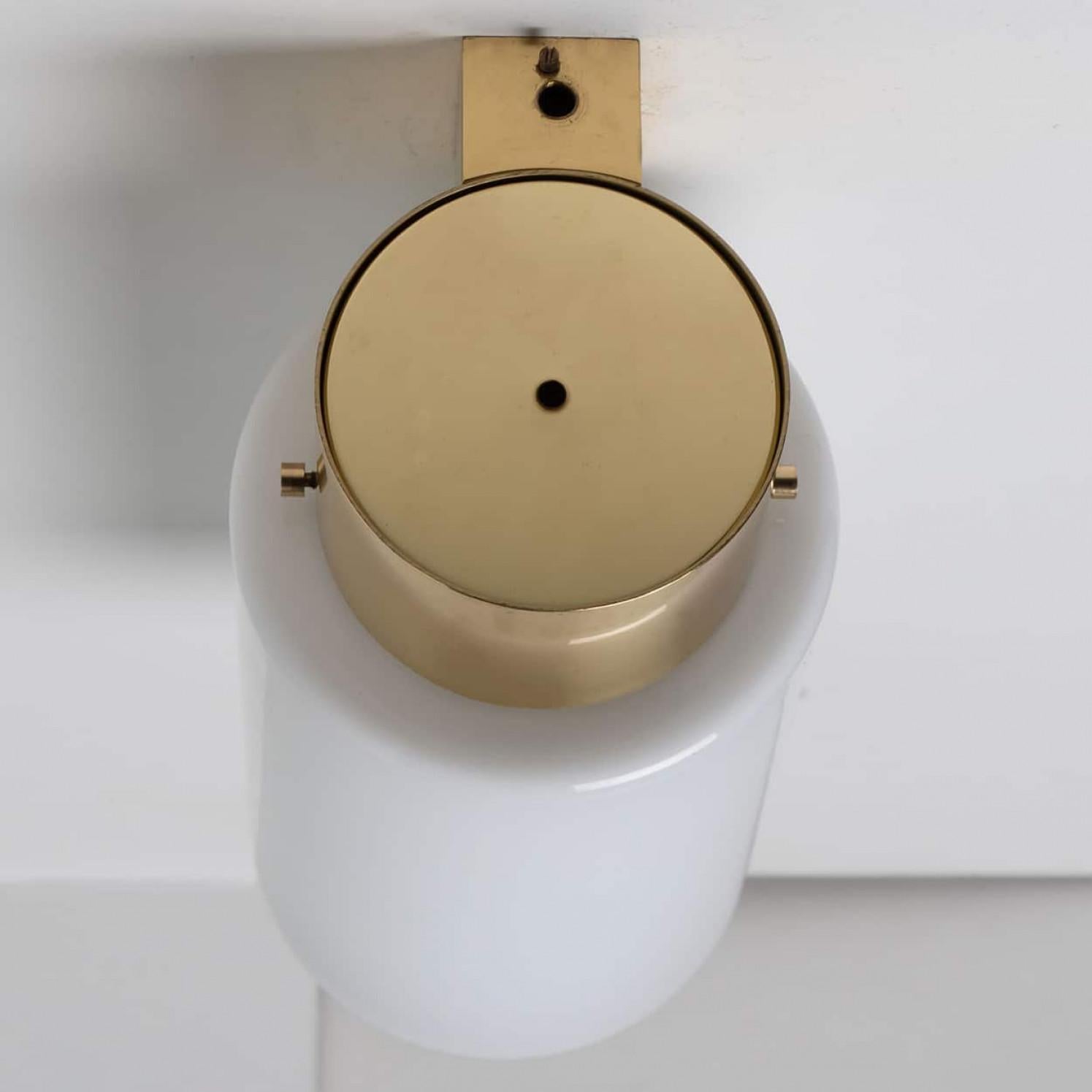 White Opaque Glass and Brass Wall Lights by Limburg, Germany, 1970s For Sale 5