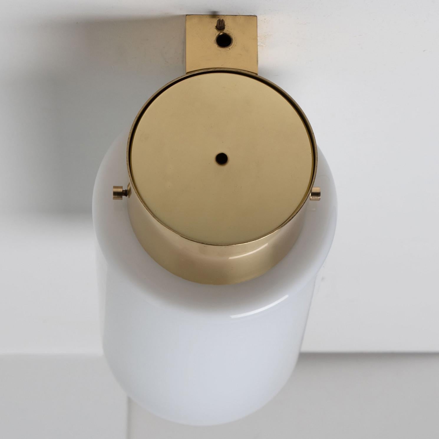 White Opaque Glass and Brass Wall Lights by Limburg, Germany, 1970s For Sale 6