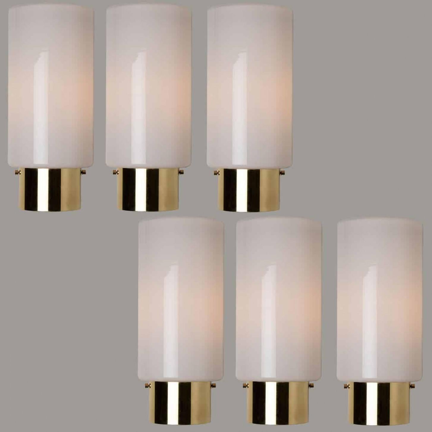 Other White Opaque Glass and Brass Wall Lights by Limburg, Germany, 1970s For Sale