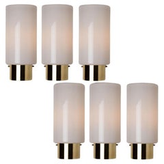 Vintage White Opaque Glass and Brass Wall Lights by Limburg, Germany, 1970s