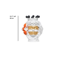 Jarrón de terracota siciliana blanco, naranja y dorado Diseñado por Stefania Boemi