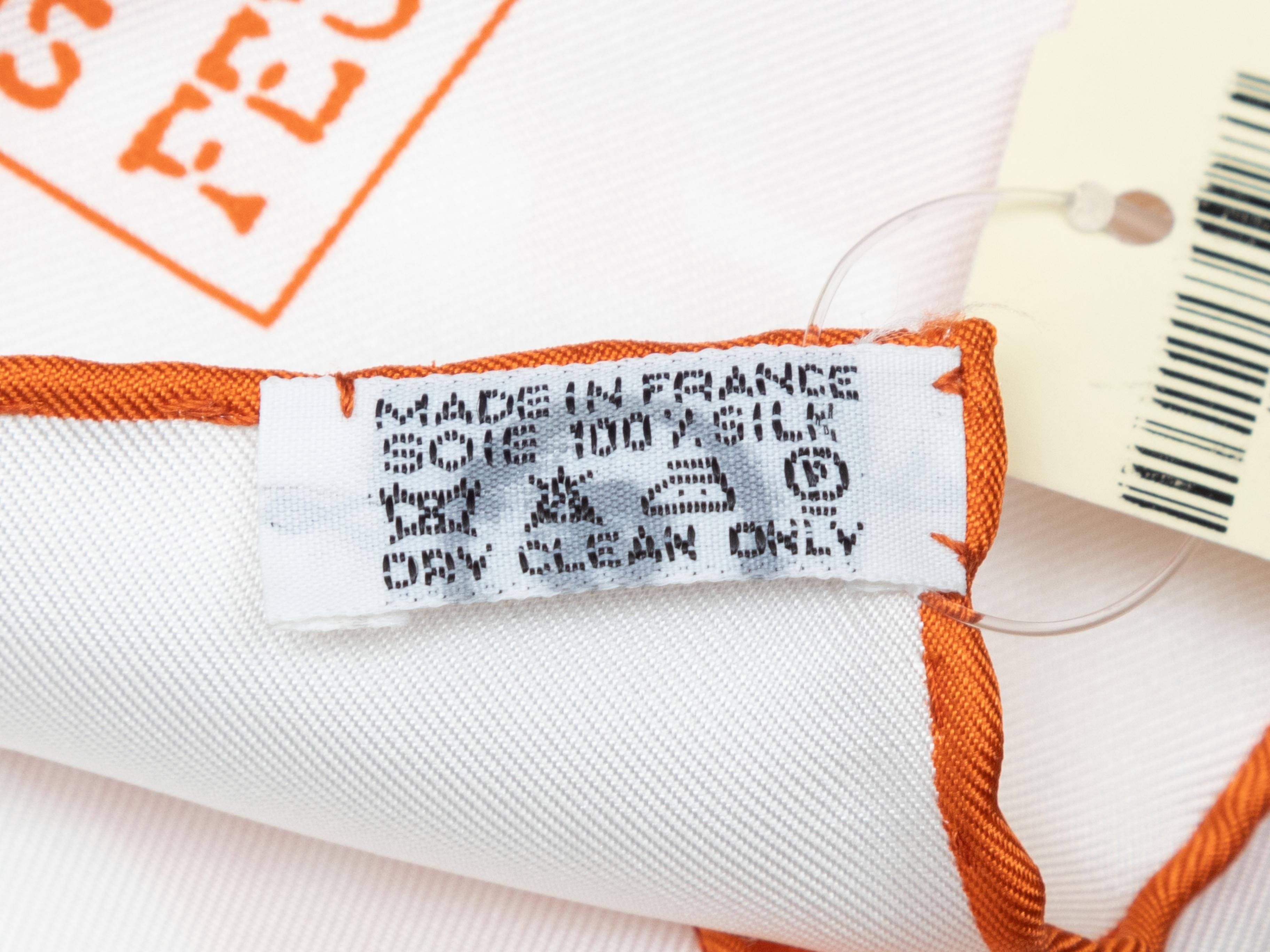 Beige White & Orange Hermes Trois Feuilles Print Silk Scarf