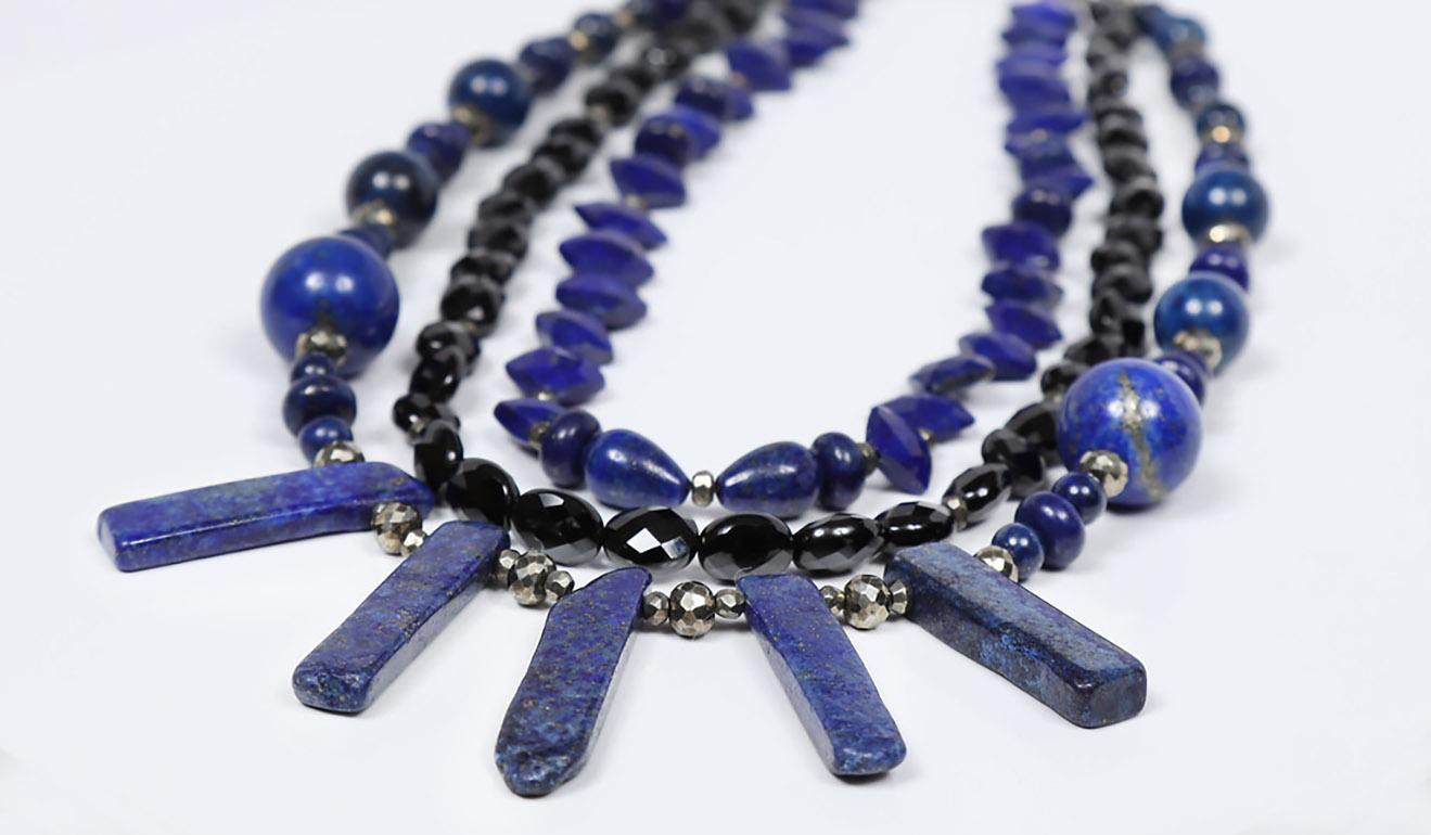 Contemporary Ancient Magic: Bib Necklace-Lapis Lazuli Black Spinel Silver