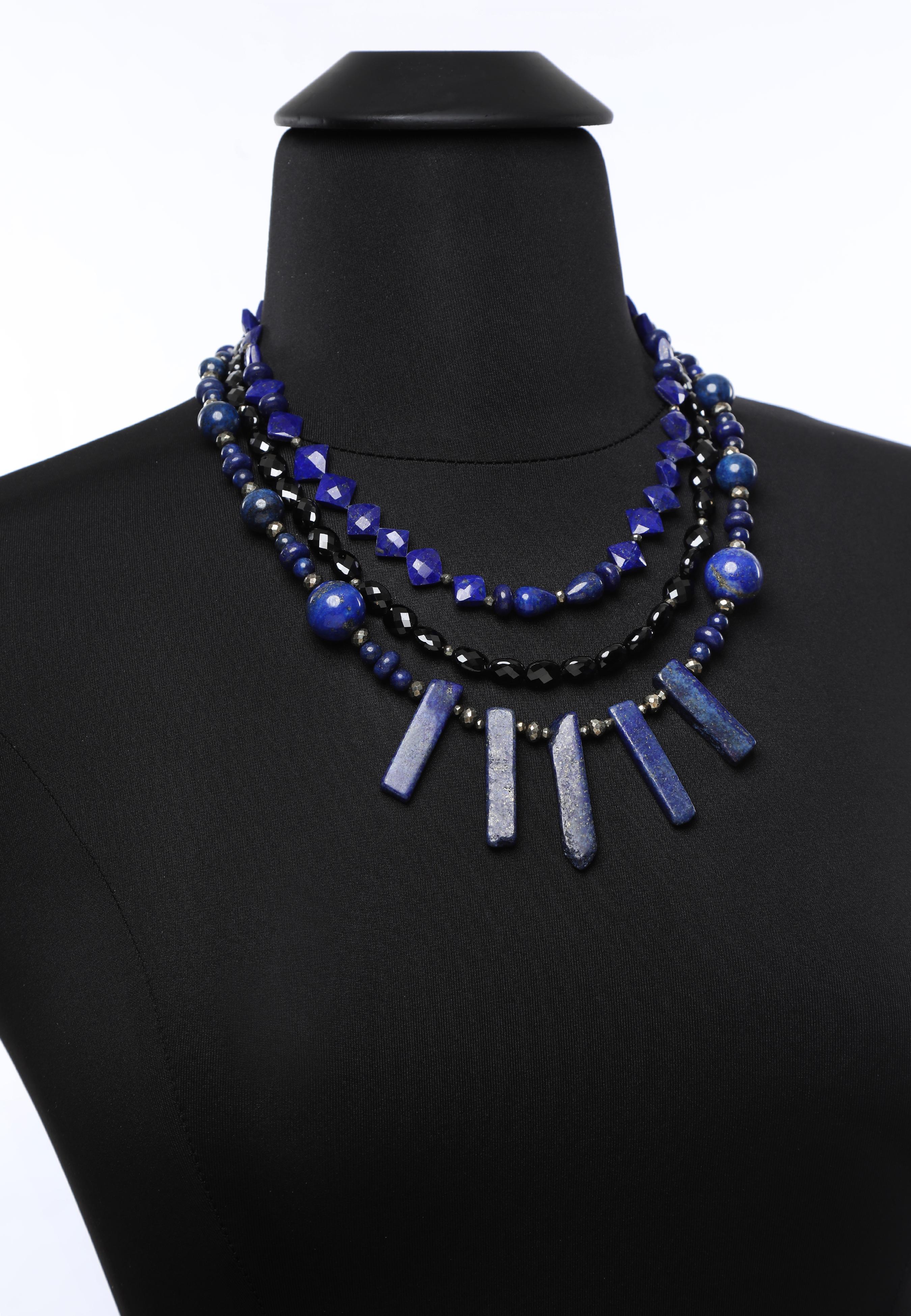 Ancient Magic: Bib Necklace-Lapis Lazuli Black Spinel Silver 1