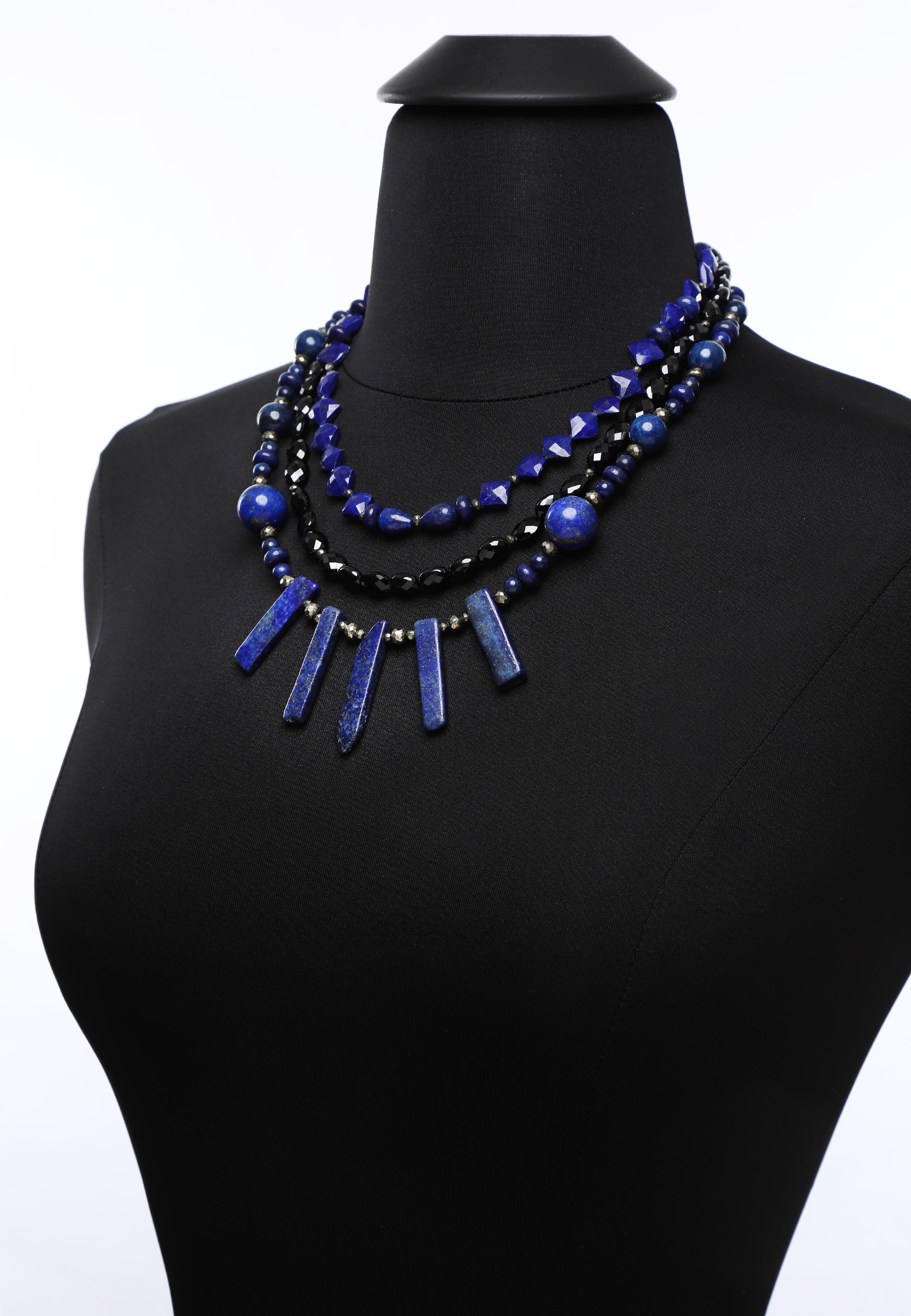 Ancient Magic: Bib Necklace-Lapis Lazuli Black Spinel Silver 2