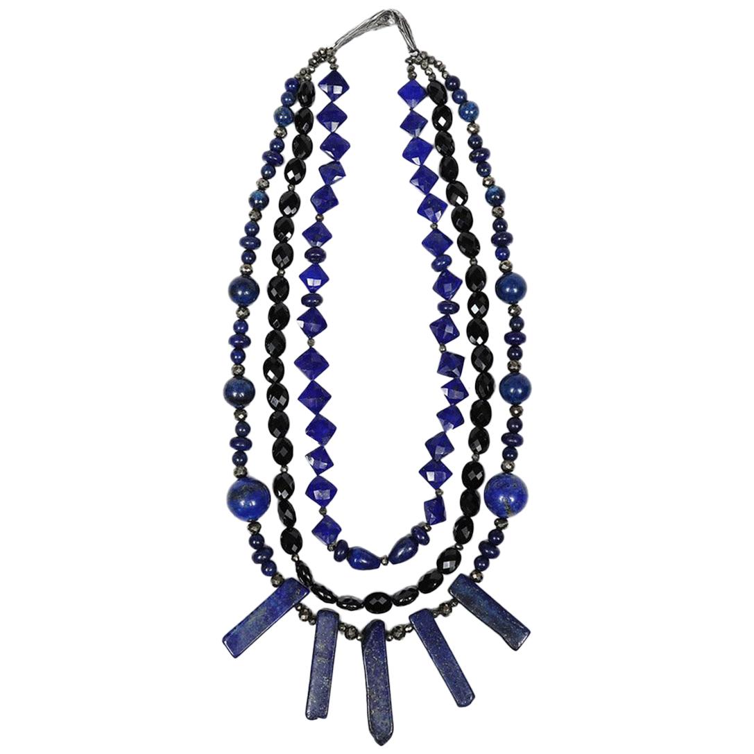 Ancient Magic: Bib Necklace-Lapis Lazuli Black Spinel Silver