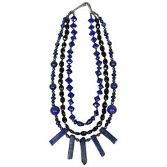 Ancient Magic: Bib Necklace-Lapis Lazuli Black Spinel Silver