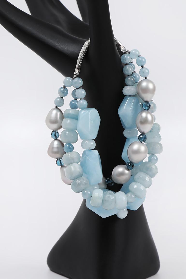 White Orchid Studio Beaded Bracelet Aqua Topaz Pearls Silver 2