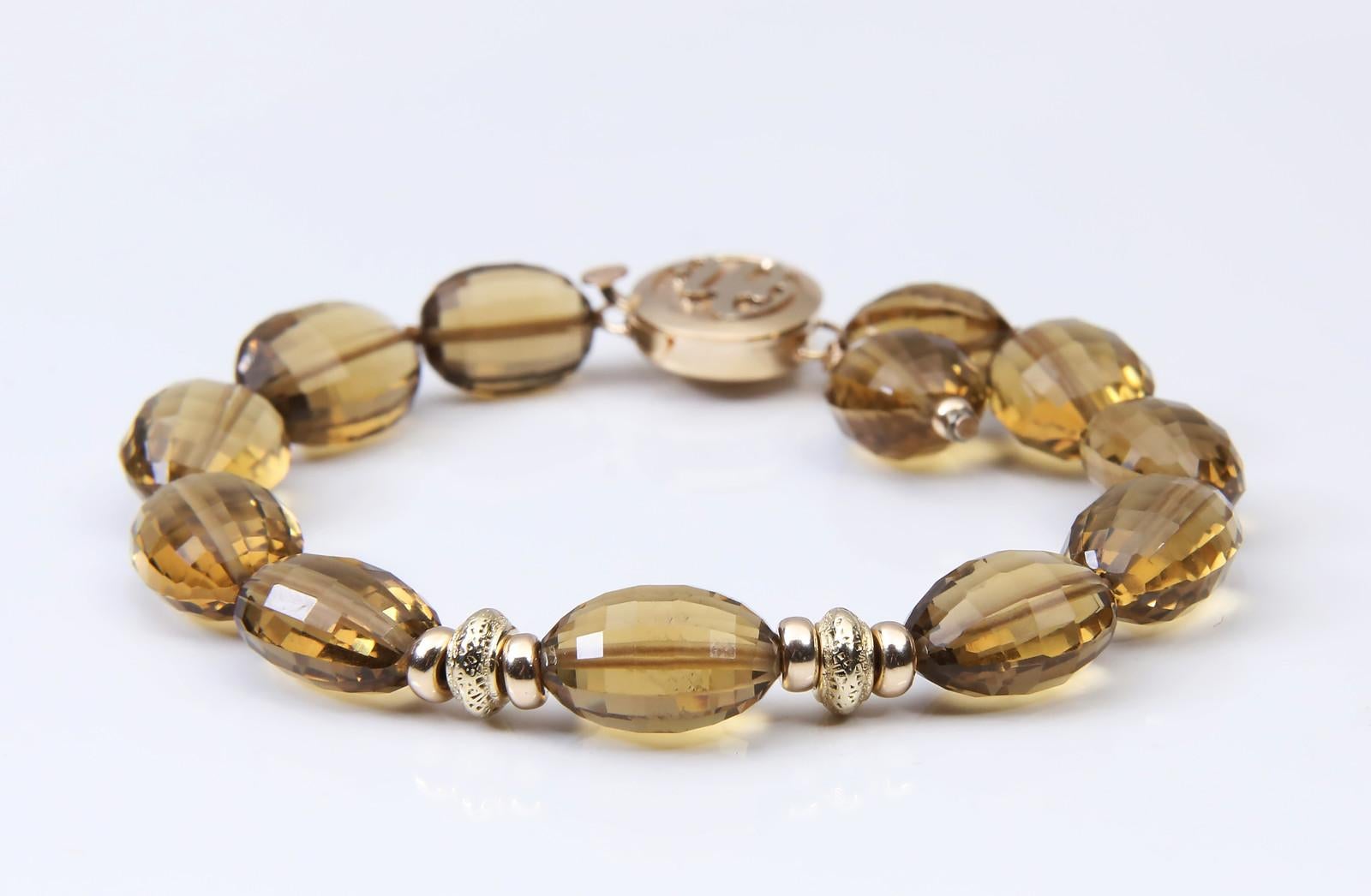 Bead Golden Quartz and Gold Bracelet For Sale