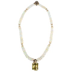 Citrine, Welo Opal, Blue Topaz, and Gold Pendant Necklace