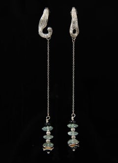 Moss Aqua, Sapphires, and Silver Earring