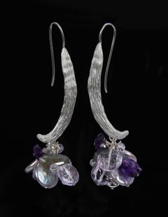 Amethyst, Pearl, Labradorite, and Silver Dangle Ear Wire