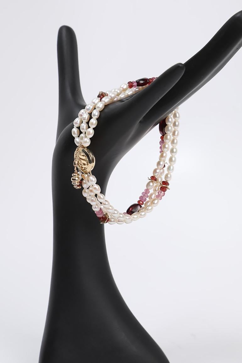 Women's White Orchid Studio Charming Pearls Pink Tourmaline Rubies Garnet Gold Bracelet