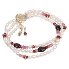 White Orchid Studio Charming Pearls Pink Tourmaline Rubies Garnet Gold Bracelet