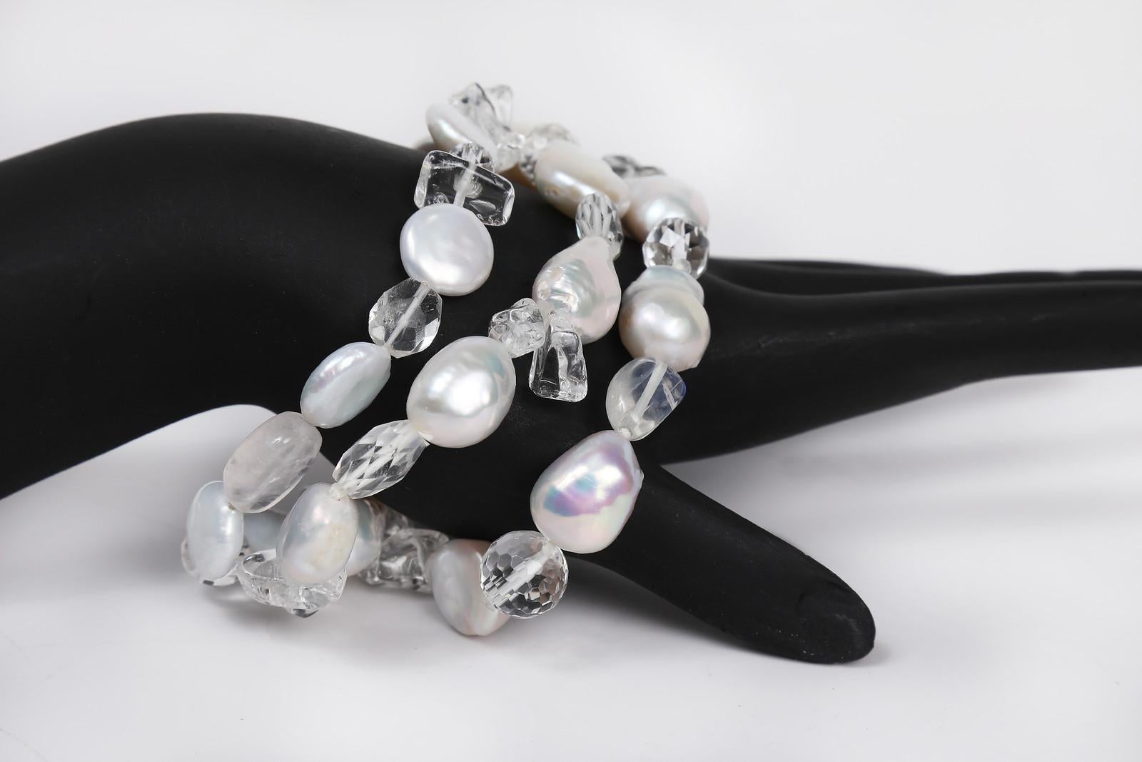 Contemporary White Orchid Studio Multi-strand Bead Bracelet Pearl Moonstone Quartz Silver