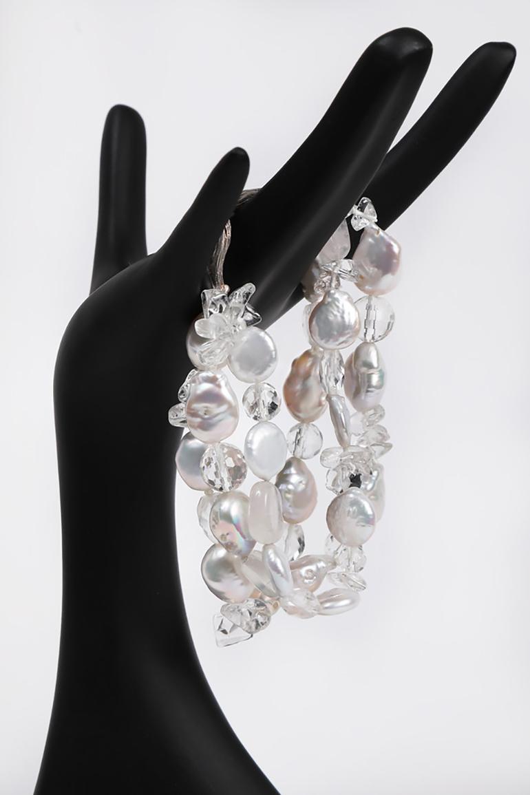 White Orchid Studio Multi-strand Bead Bracelet Pearl Moonstone Quartz Silver In New Condition In Athens, GA