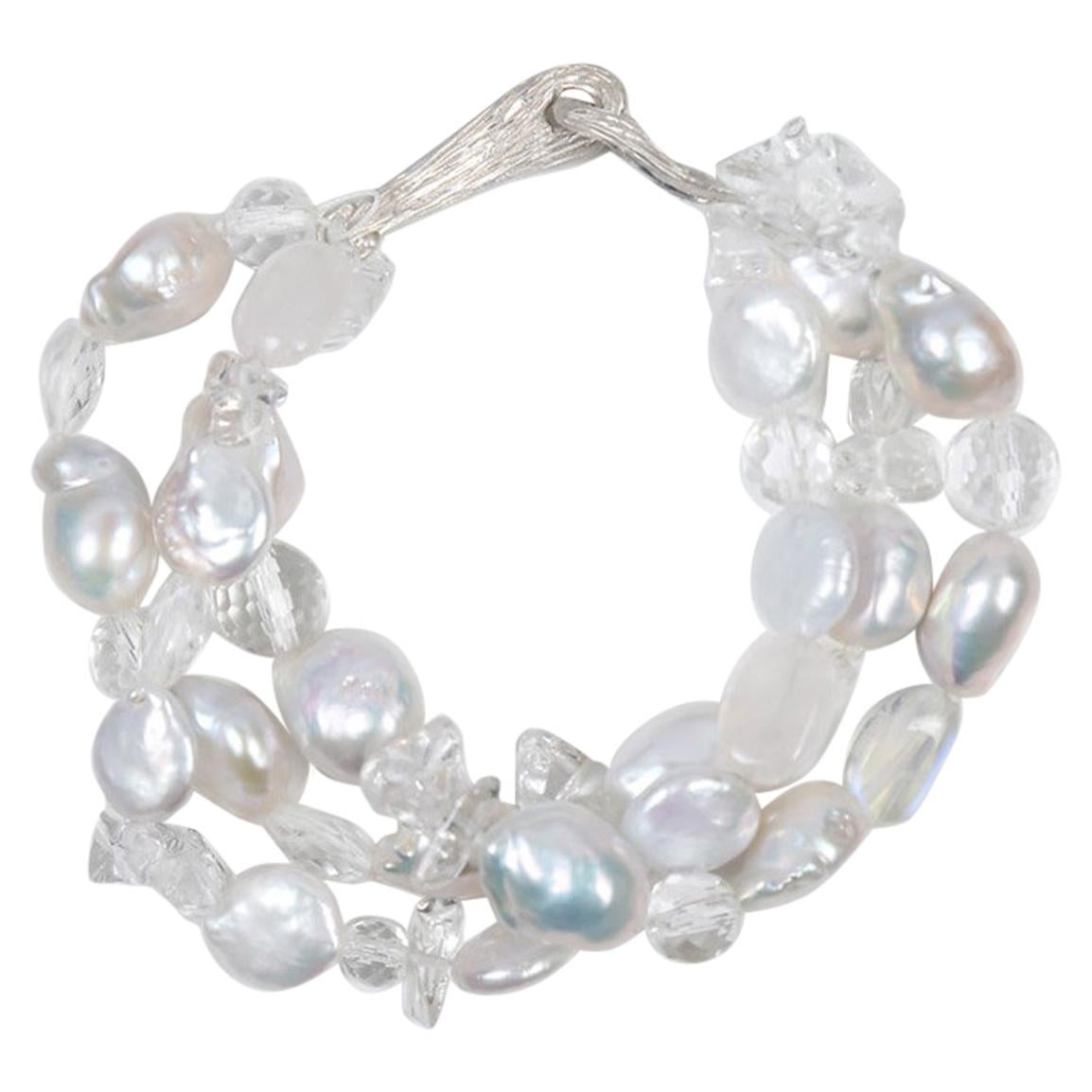 White Orchid Studio Multi-strand Bead Bracelet Pearl Moonstone Quartz Silver