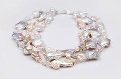 Sunshine on My Shoulder: Three-Strand Matinee Necklace-Pearls Gems Silver