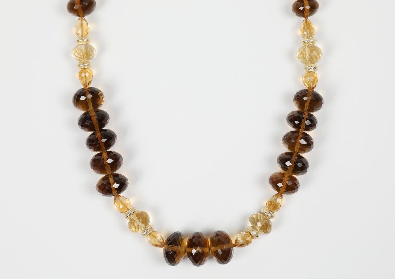 Contemporary Whiskey Quartz, Citrine, and Gold Necklace For Sale