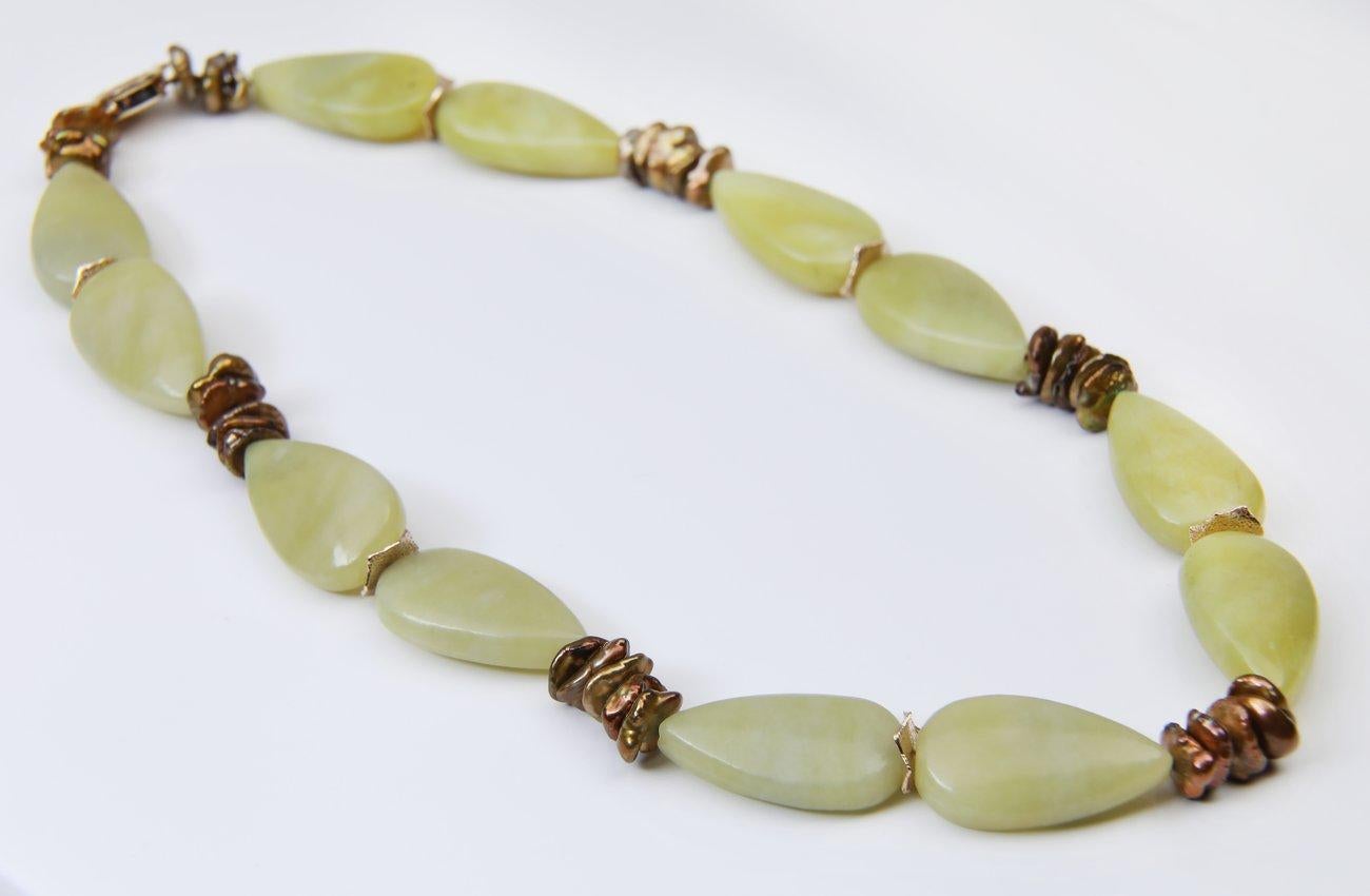 Bead Jade, Pearl, and Gold Necklace For Sale