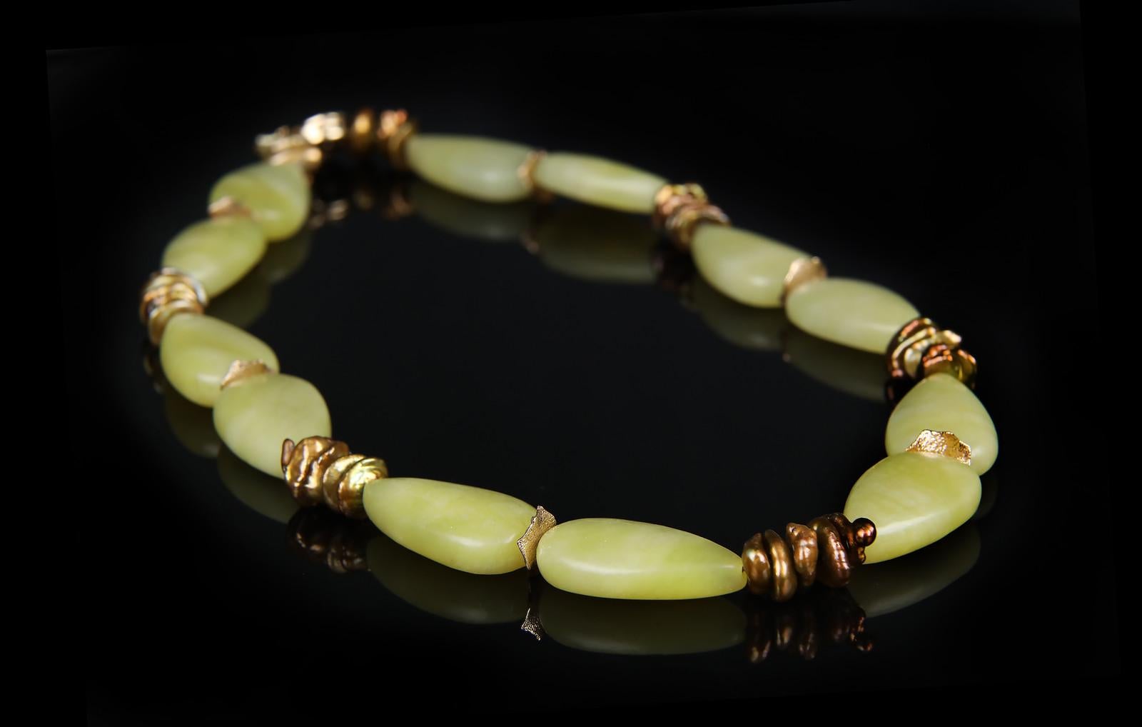 Contemporary Jade, Pearl, and Gold Necklace For Sale