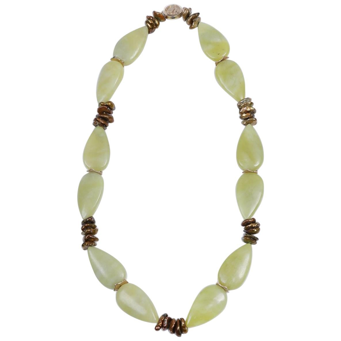 Jade, Pearl, and Gold Necklace For Sale