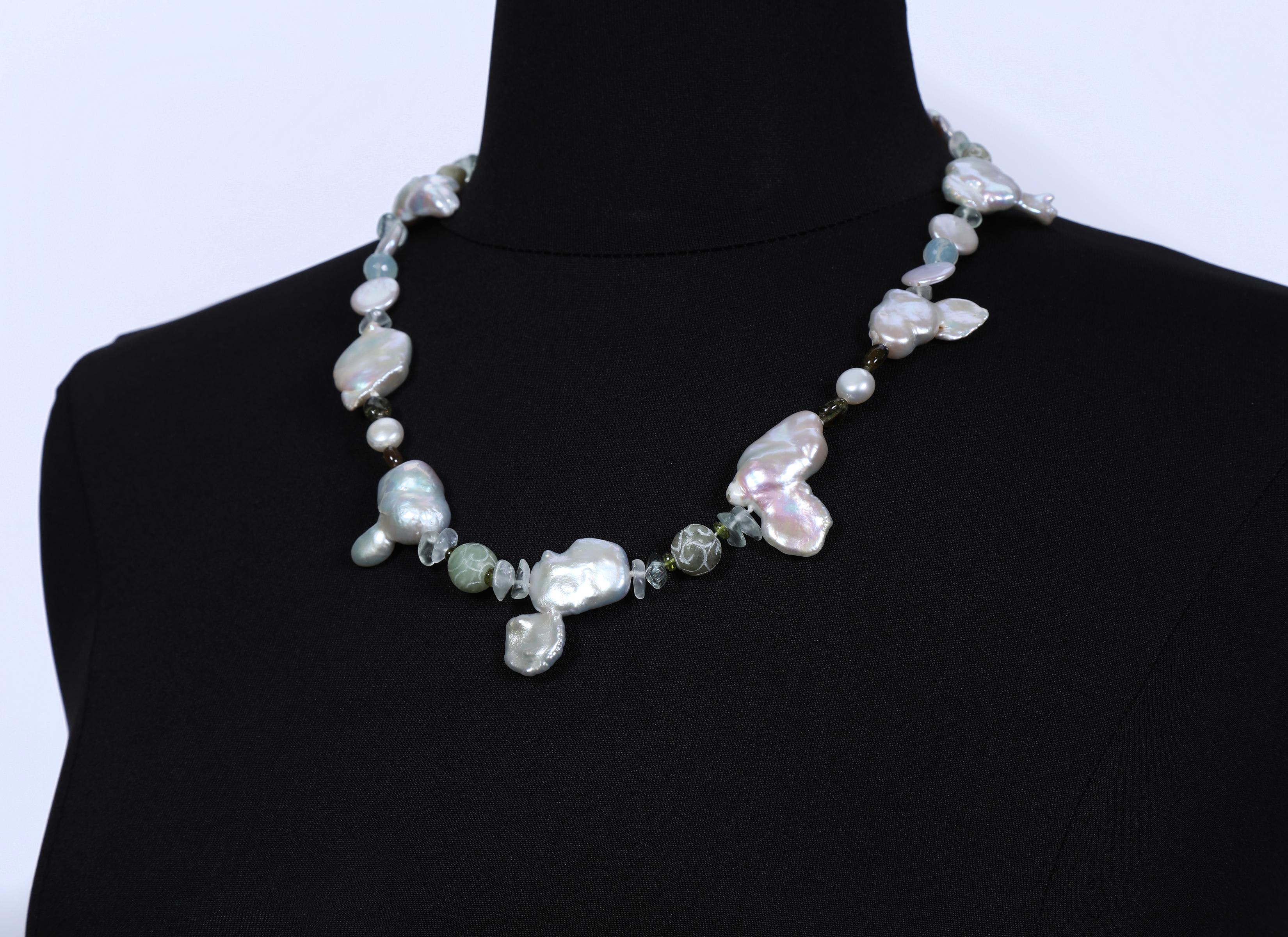 Bead White Orchid Studio On the Beach Pearl Jade Tourmaline Fluorite Silver Necklace