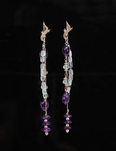 Amethyst, Aquamarine, and Gold Earrings