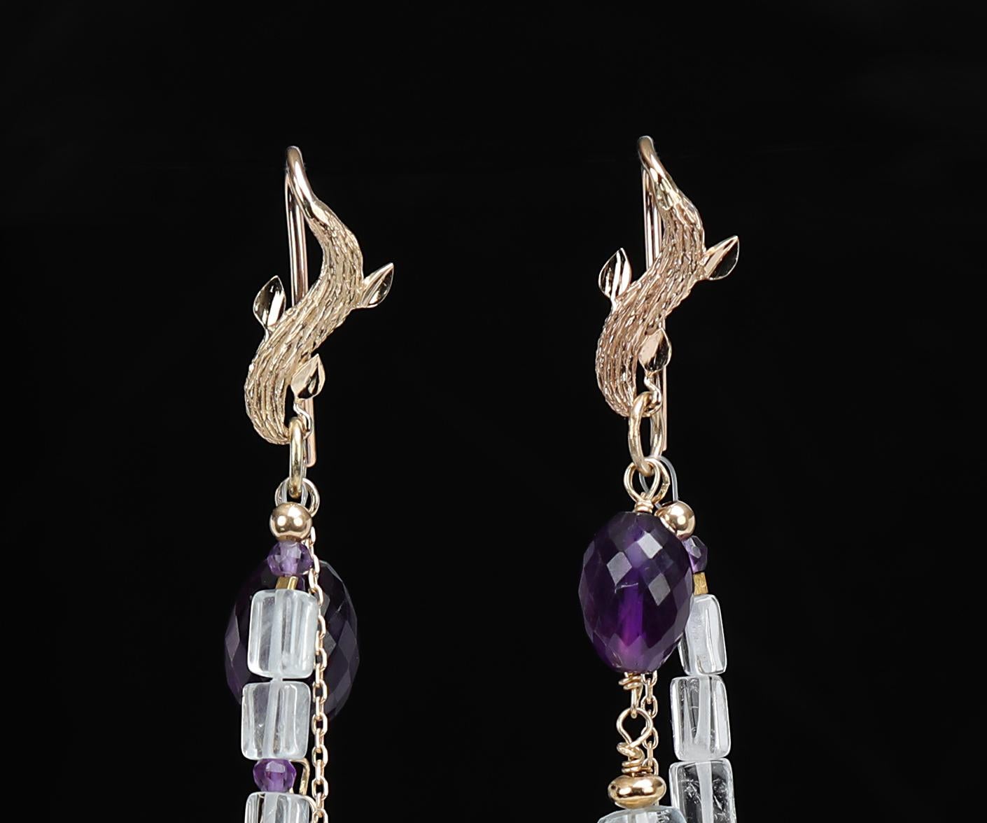 Contemporary Amethyst, Aquamarine, and Gold Earrings For Sale