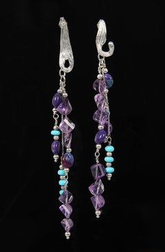 Turquoise, Amethyst, and Silver Chandelier Earrings