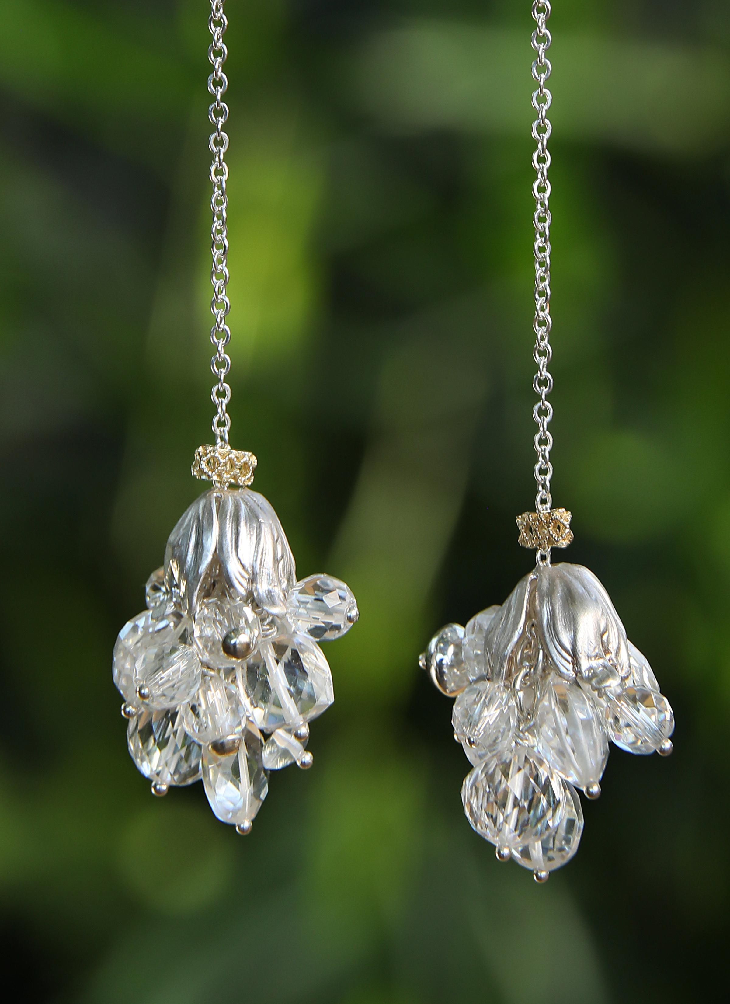 Contemporary Clear Quartz, Gold, and Silver Earring   For Sale