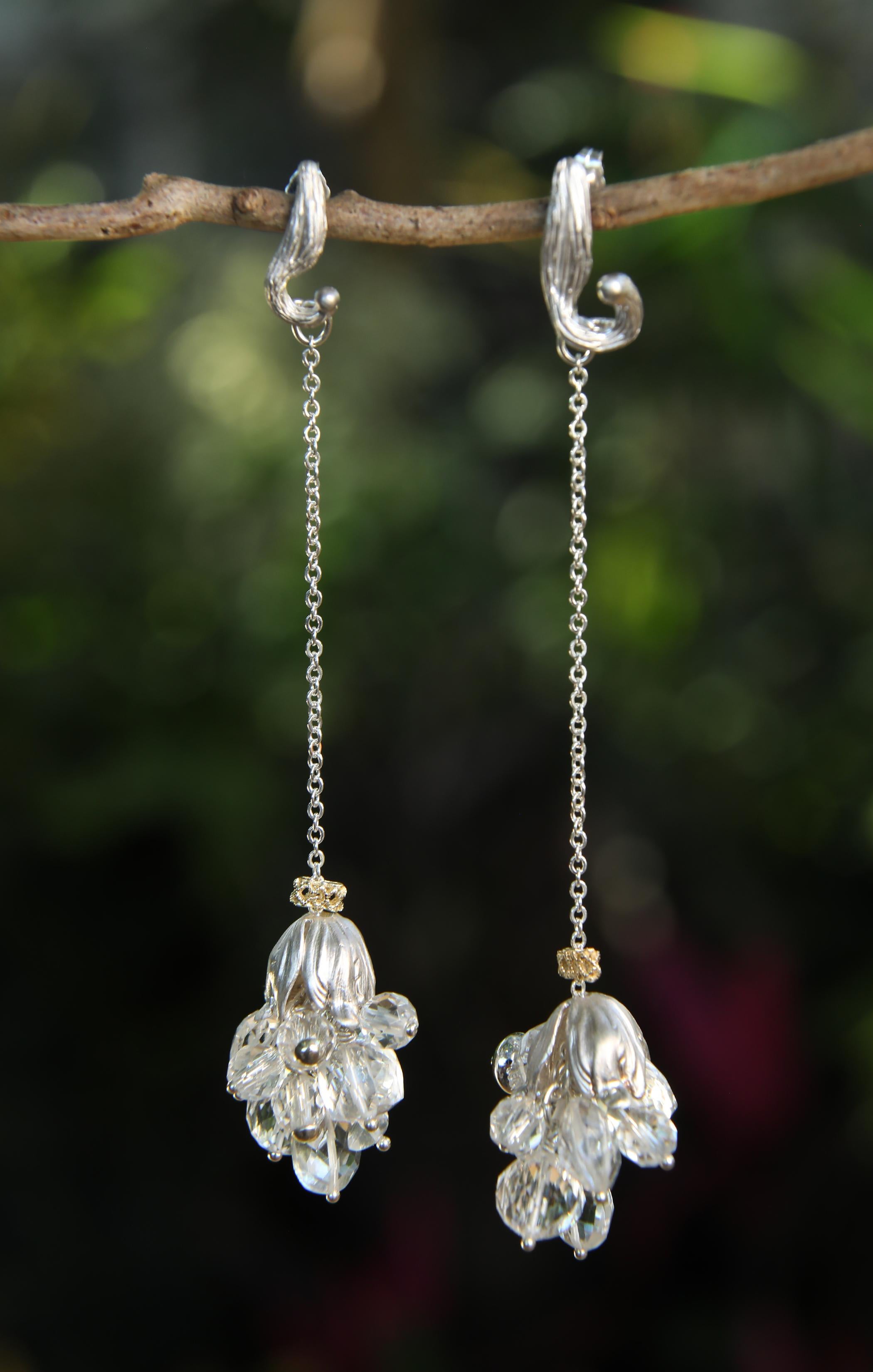 Bead Clear Quartz, Gold, and Silver Earring   For Sale