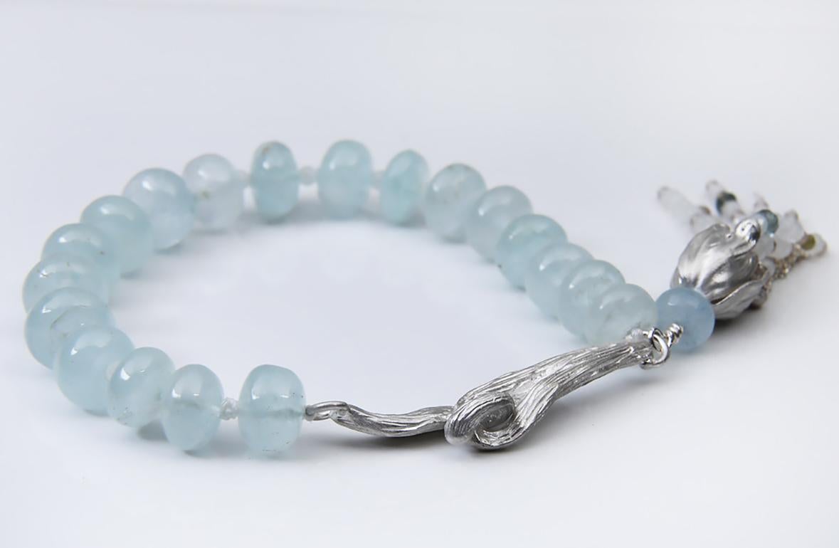 Bead Aquamarine, Moonstone, Topaz, and Silver Bracelet For Sale