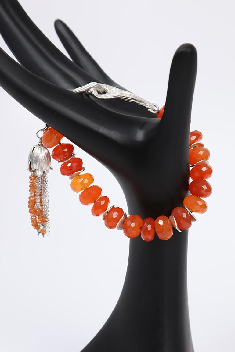 Women's Sunset: Tassel Bracelet-Carnelian Silver