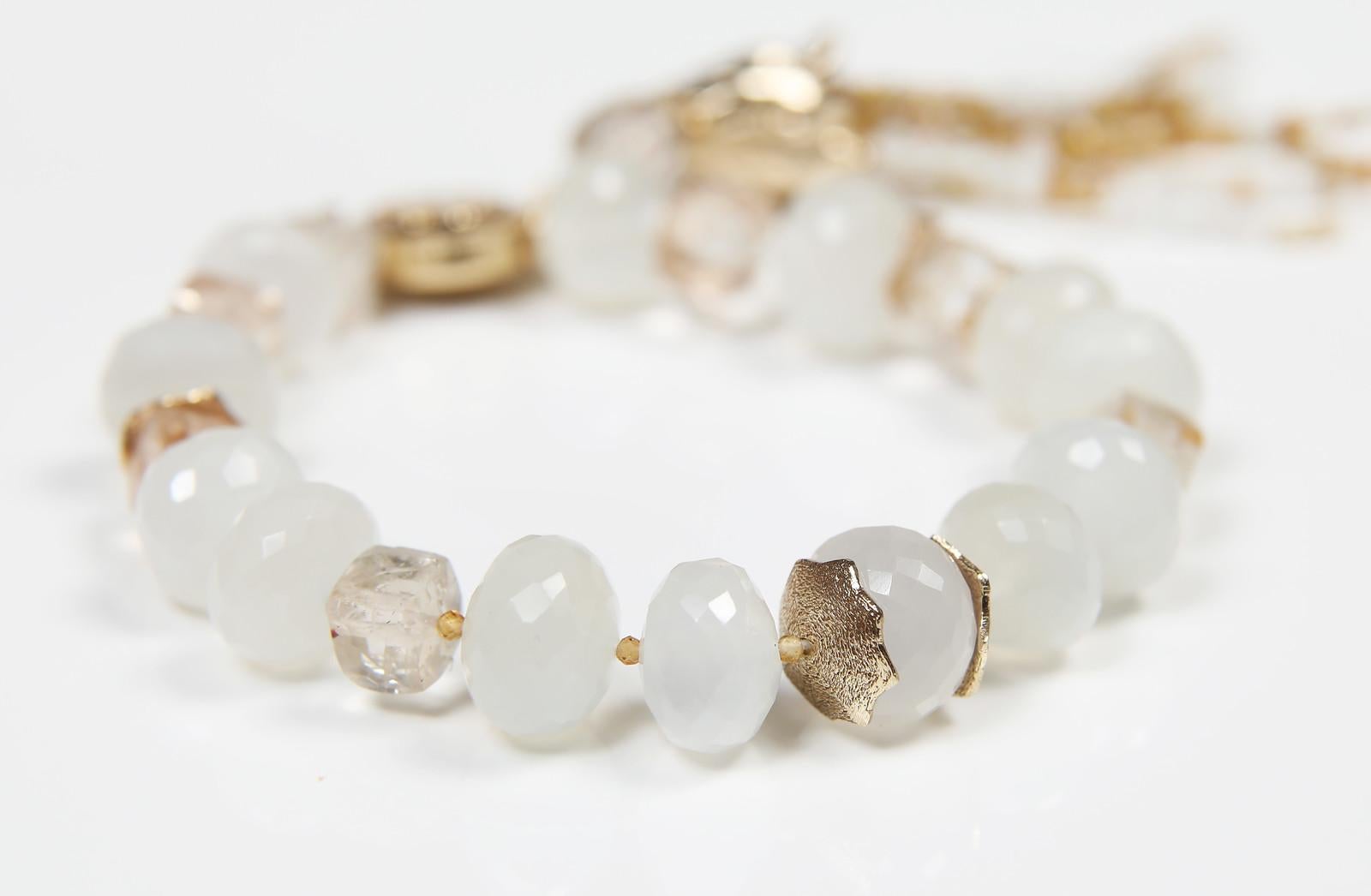 Contemporary Moonstone, Precious Topaz, and Gold Bracelet For Sale