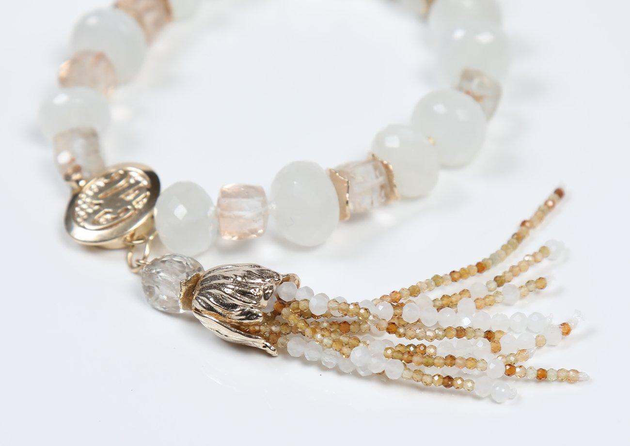 Moonstone, Precious Topaz, and Gold Bracelet In New Condition For Sale In Athens, GA