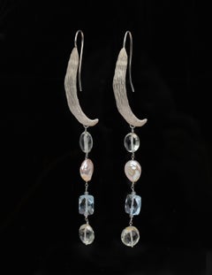 Dangle Earrings:  Topaz, Prasiolite, Pearl, and Silver